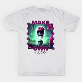 make your own luck skull lucky with pink flowers T-Shirt